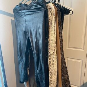 Business casual trousers and faux leather pants, high waisted skirt and leggings